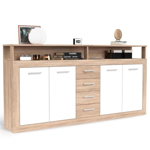 Paris Prix Buffet 4 Portes & 4 Tiroirs Luna 190cm Naturel & Blanc