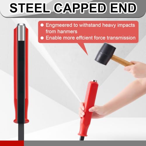Image of 54 Inch Metal Striking Cap Pry Bar Long Heavy Duty Pry Bar with Mechanic's Handle for Positioning Aligning Prying Iron Worker Tools (Red)