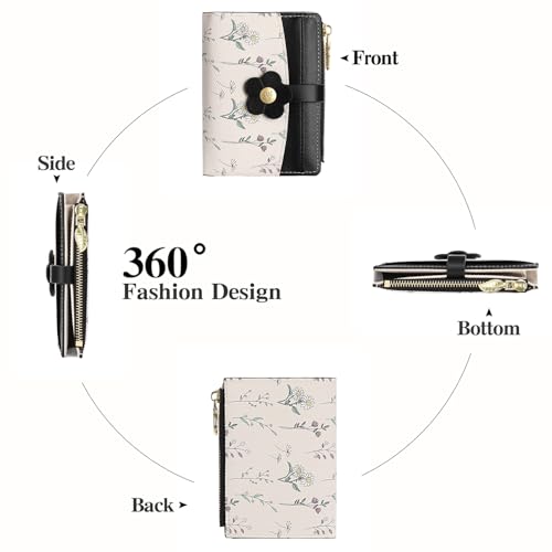 Image of GAEKEAO Small Wallets for Women RFID Blocking Bifold Floral Vegan Leather Wallet Card Holder with ID Window & Zipper Pocket