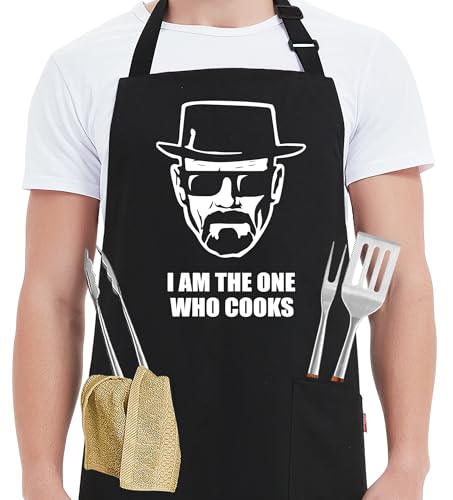 Kaidouma Funny Chef Aprons for Men - Men’s Funny Kitchen Cooking BBQ Grill Aprons with 2 Pockets and 40” Long Ties - Birthday Father’s Day Christmas Grilling Gifts for Dad, Husband, Movie Fans
