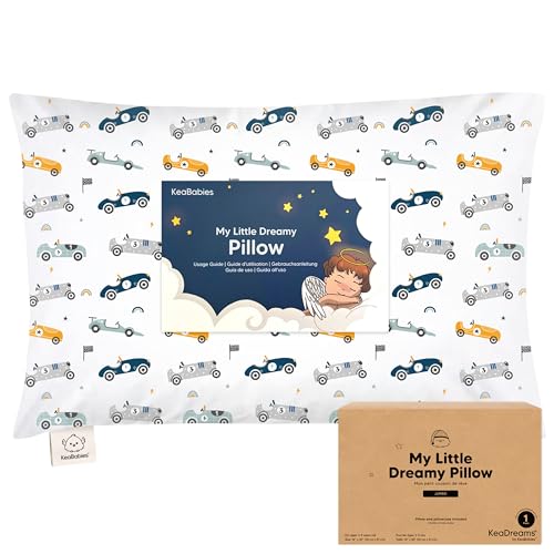 Image of KeaBabies Organic Toddler Pillow with Pillowcase, Jumbo 14X20 (Racecars) | Soft Cotton Toddler Pillows for Sleeping, Machine Washable, Perfect for Travel, School, Daycare, Nap, Kids Toddler Bed Set