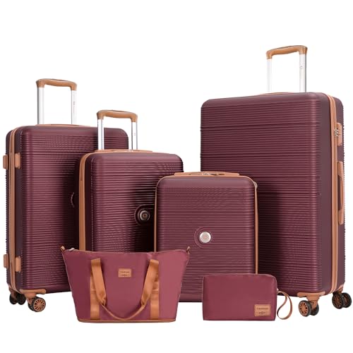 Image of 4-Piece Luggage Sets 16 inch20 inch24 inch28 inch,Suitcases with Double Spinner Wheels and TSA Lock,Hardcase 6 set Luggage with Underseat Duffel Bag