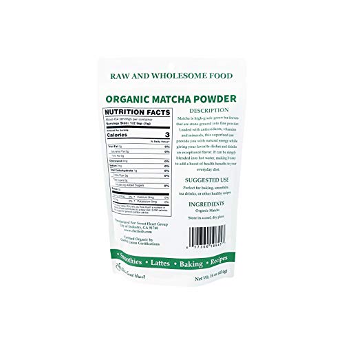 Cherie Sweet Heart Organic Matcha Green Tea Powder - Premium Culinary Grade, Authentic Japanese Origin, Antioxidant-Rich, Gluten-Free, Vegan – Perfect for Lattes, Cooking, Baking & Smoothies – 16oz Resealable Bag