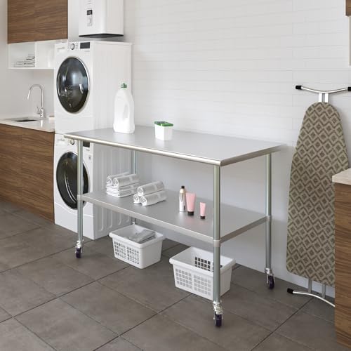Image of AmGood 60 inch Long x 30 inch Deep Stainless Steel Table with Casters