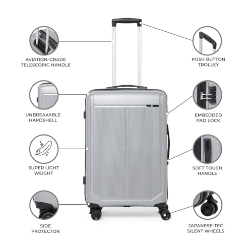 Image of Megatron 6-Piece Family Luggage Set - 3 Trolley Suitcases (20 inch /24 inch /28 inch) + 3 Vanity Cases (8 inch /10 inch /13 inch), Lightweight Unbreakable Polypropylene, 8 Spinner Wheels, Number Lock (Set of 6, Silver)