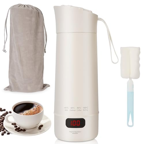 Mini Bouilloire Portable Electrique de Voyage 400ml,Bouilloire Electrique Portable,Tasse de Chauffage Rapide,Inoxydable 304 avec 4 Témpérature Réglable,pour...