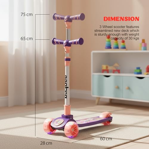 Image of Baybee Kitty Kick Scooter for Kids | Foldable 3 Wheel Kid Scooter with 4 Height Adjustable Handle & Brake | Skate Scooters with LED PU Wheels, Runner Scooters for Kids 3 to 10 Years Boy Girl (Purple)
