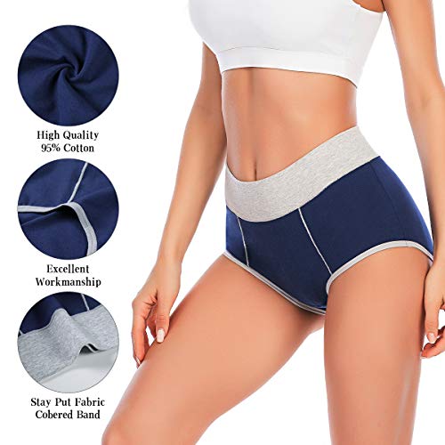 YaShaer Women's Cotton Underwear High Waist Stretch Briefs Soft Underpants Ladies Full Coverage Panties 5 Pack3