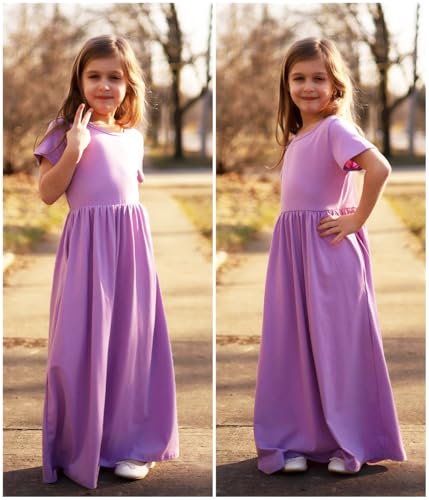 Image of Arshiner Girls Maxi Dress Long /Short Sleeve Casual Holiday Dress with Pockets for 5-13 Years