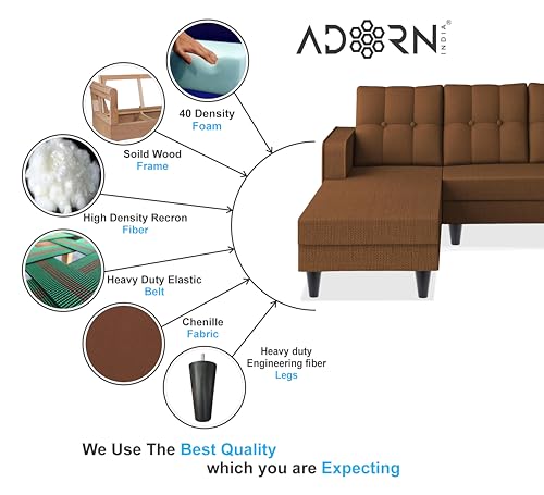 Image of Adorn India Maddox Tufted L Shape 6 Seater Sofa Set LHS (Brown) (3 Year Warranty)