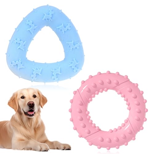 GHPKOTW Giocattoli In Gomma Per Cani,Anelli Da Masticare In Gomma Naturale, Giocattoli A Cerchio Rosa E A Triangolo Blu,Anelli Divertenti,Robusti E Giocosi Giocattoli Ad Anello Per La Cura Dentale