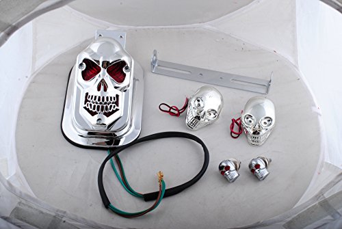 Femitu Chrome Motorcycle Skull Integrated Brake Stop Tail Turn Signal Blinker Indicator Light For Harley Sportster Dyna Glide Custom Bobber Chopper Cruiser