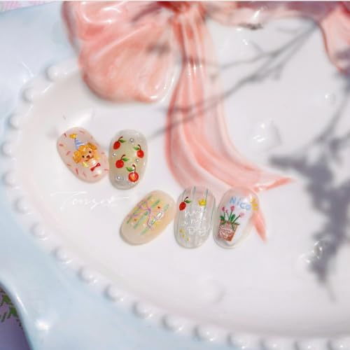 Image of Cute Nail Stickers Dog Bear Nail Art Stickers Cake Nail Decals 5D Embossed | With Flower Design Nails Charms Self Adhesive Nail Decals for Nail Art for Women Manicure Decoration Accessories 1 Sheets