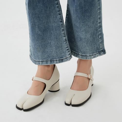 Image of Women Chunky Block High Heels Mary Janes Shoes Split Toe Tabi Shoes Ankle Strap Dress Pumps Shoes
