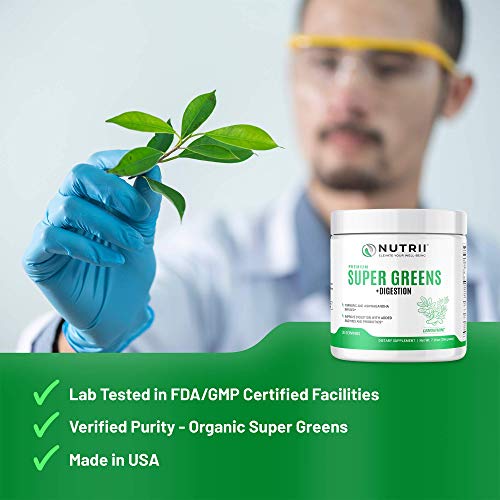 Nutrii Organic Green Immunity Superfood Powder - Soothes Digestion, Boosts Energy, Healthy Vitality. Fast Acting Daily Formula With Turmeric, Probiotics, Enzymes And Ashwagandha (20 Serv. Lemon-Mint) #TOP6