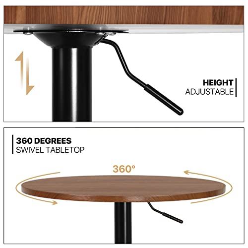 Monibloom 23.6" Round Cocktail Bar Table With Metal Base, Rotatable Tall Bistro Pub Table With 27.5"- 36" Adjustable Height Brown Wood Texture Top Counter Bar For Kitchen Dining Room Living Room #TOP4