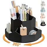 Pencil Pen Holder for Desk,9 Slots 360 Degree Rotating Desk Organizers,Desktop Storage Stationery Supplies Organizer, Cute Pencil Cup Pot For Office, School, Home(Black)