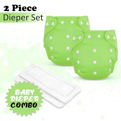Image of GLUN Reusable Baby Cloth Diapers Combo, Pack of 2 Shiny Green Colour Comfort & Protection, Leakproof & High Absorption
