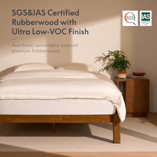 Image of FLEXISPOT Hako Japanese Joinery Bed Frame & 10 inch Cooling Gel Memory Foam Mattress Set, Solid Rubberwood Queen Bed, IAS&SGS Certified, No Tools Assembly, 10-Year Warranty, Walnut
