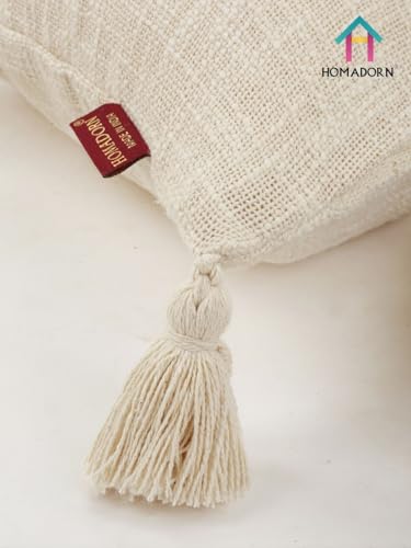 Image of HOMADORN Luxury Cotton Handmade Decorative Boho Throw Pillow Covers with Tassels for Sofa Couch Living Room Indoor Outdoor Chair Car Farmhouse (12X20 INCHES (Rectangle), Off White (Pack of 2))