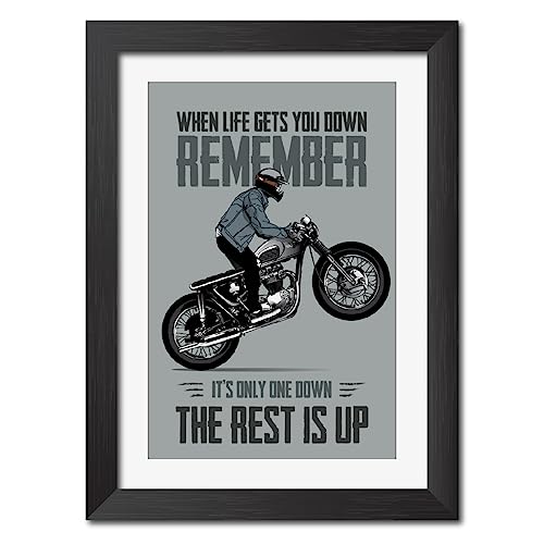 Image of TenorArts Motorcycle Riding Posters Photo Frame Bikers Bullet Rider Motivational Quotes Laminated Poster Framed Painting with Matt Finish Frames (9inches x 12inches) (Rest is Up)