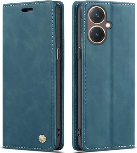 Image of ClickCase for vivo Y27 Sheepskin Series Faux Soft Leather Wallet Flip Case Kick Stand with Magnetic Closure Lightweight Slim Flip Cover for vivo Y27 (Greenish Blue)