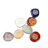 ❤Set von 7 Chakra Meditation Steine ​​mit gravierten Chakra Symbole, kommt mit schönen handgefertigten gestickten roten Samt Fall!