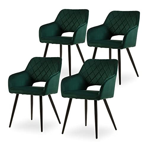 CLIPOP Esszimmerstühle, 4er Set, Polsterstühle mit Armlehnen, Metallbeine, Samtbezug, Samt Grün,...