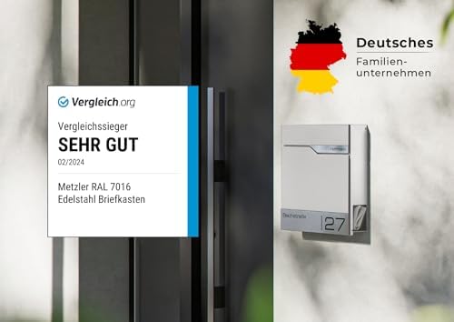 Metzler® Briefkasten Weiß mit Zeitungsfach, personalisiert mit Lasergravur, Wandbriefkasten mit austauschbarem Edelstahl-Namensschild… – Ansicht 3