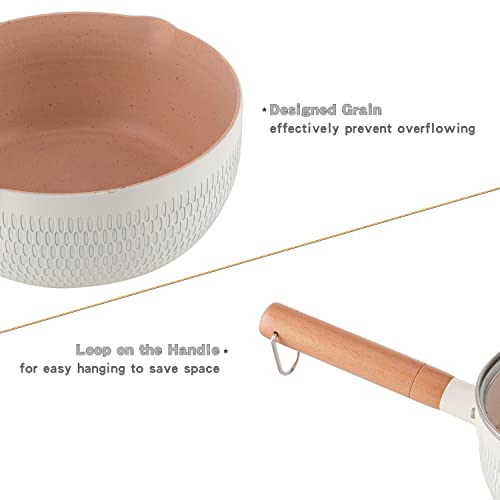 Waykea Non-Stick Small Saucepan With Lid 2.4 Qt, Mini Milk Heating Pot Japanese Pan For Stovetop, Induction, White #TOP5