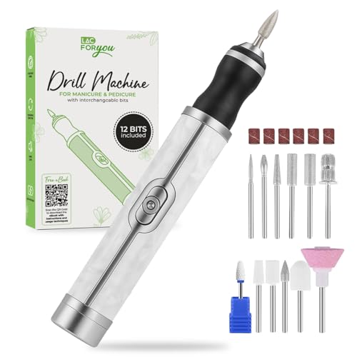 LAC FOR YOU Torno para Uñas USB C, 4 Velocidades – Lima Electrica Uñas Recargable con 12 Brocas y 6 Bandas, Rotación Bidireccional   Nail Drill Inalámbrico Manicura y Pedicura Portátil – Blanco