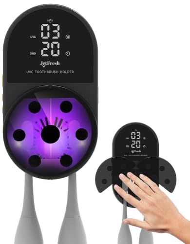 Image of Jetfresh UV Toothbrush Sanitizer Holder | Wall Mounted UV-C Toothbrush Cleaner | Tooth Brush Sanitizer Holder Auto Shut-Off, USB Rechargeable, Fits All Brushes, Bathroom Organizer