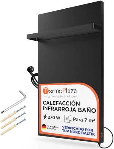 Termoplaza Electric Towel Rail Bathroom Infrared 270 Watts up to 7 m² - Electric Radiator Low Consumption - Infrared Heating - Black Towel Rail Radiat...