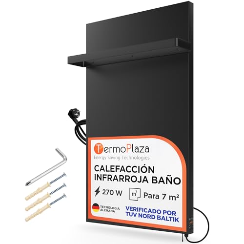 Termoplaza Toallero Eléctrico Baño Infrarrojo 270 Vatios hasta 7m2 - Radiador Eléctrico Bajo Consumo - Infrarrojo Calefacción - Radiador Toallero Negr...