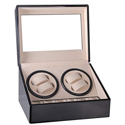 Enrollador de relojes automático 4+6 de madera y cuero negro 6