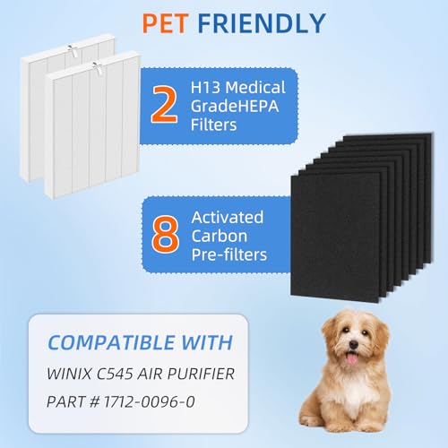 Image of C545 HEPA Replacement Filter S for Winix C545 Air Purifier,2 x H13 True HEPA Filters + 8 x Activated Carbon Pre-Filters,Part 1712-0096-00 and 2522-0058-00