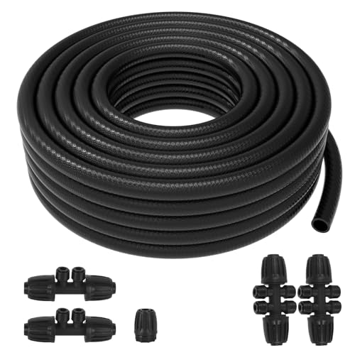 50 FT 1/2 Inch Drip Irrigation Tubing Kit:Premium Garden and Landscape Watering System-Drip Irrigation Hose with 2 Quick Connector 4-Way Connector 2 Quick Connector 6-Way Connector and Tube Cap