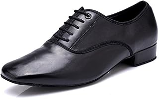DLisiting Latin Dance Shoes Mens Black Leather Ballroom Modern Dancing Shoes (US8)