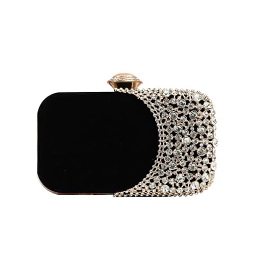 Bolsa Clutch Festa Feminina Preta Poliéster Tela Metálica Dourada Full Diamond Mão Ombro Transversal