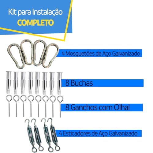Kit de Instalação para Tela Decorativa Sombrite Buchas Ganchos Mosquetões