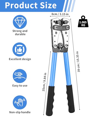 Groß Crimpzange Set Für Kabel 6/10/16/25/35/50 mm² und 10–1/0 AWG Mit 60 Kupferringklemmen, ideal für Auto Solar und Haushaltsanwendungen, Blau