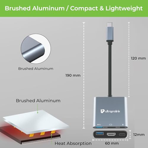 Image of UltraProlink USB hub Smart Hub Docking Station |3 in 1 USB Type C to HDMI 4K@30Hz Adapter |USB 3.0, HDMI & 100W PD Fast Charging Port|for All Type C Devices |DP Alt & Thunderbolt Compatible |UM1044
