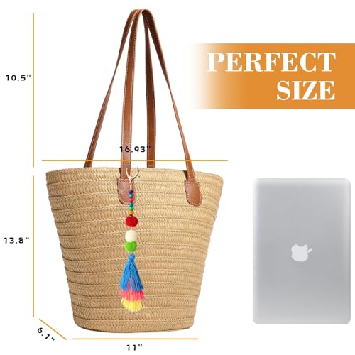 Image of Trifabricy Beach Bags for Women, Woven Straw Tote Bags,Large Beach Bag, Weaving Swim Shopping Travel Bag Waterproof