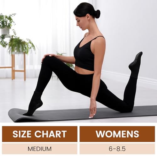Liitrsh 12 Pairs Grip Pilates Socks for Women Non Slip Crew Grip Socks for Yoga Barre Ballet Barefoot Workout Hospital, Black2