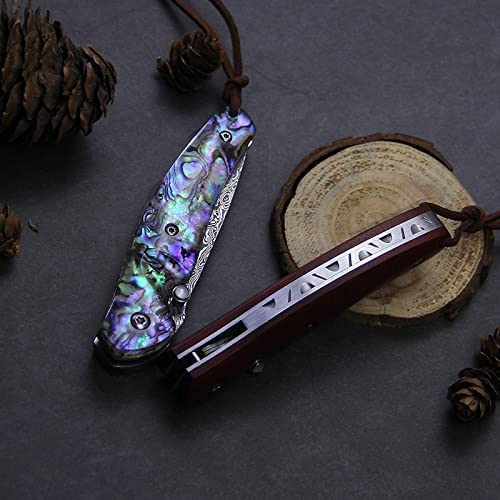 Omesio Damascus Pocket Knife Damascus Folding Knife Blue Abalone Handle Japanese Damascus Blade Pocket Knives Real Damascus Steel Folding Knife With Gift Box For Men/Dad/Father And Women #TOP5