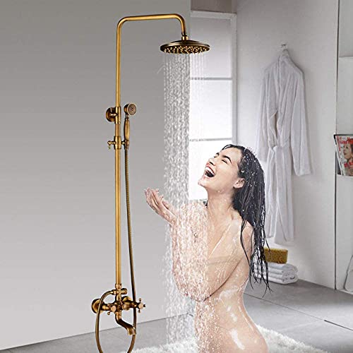 Robinet de douche double poignées mitigeur rétro avec jet de pluie 8" en laiton