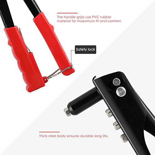 Rivet Tool Kit, Professional Pop Riveter with 4 Nozzle Adaptors, 4-in-1 Hand Rivet Gun Set with 40-Piece Rivets Included