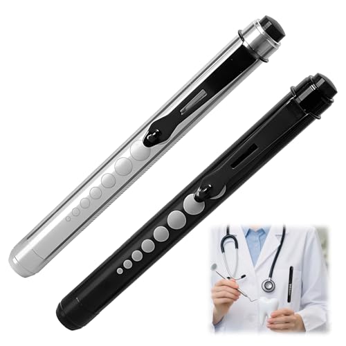 Teccfly 2 Pcs Pen Light,Pen Torch with Pupil Gauge & Clip,Medical LED Light for Doctors & Nurses,Medical Students,Clinical First Aid Pocket Light for OSCE Exams and Nursing Practice