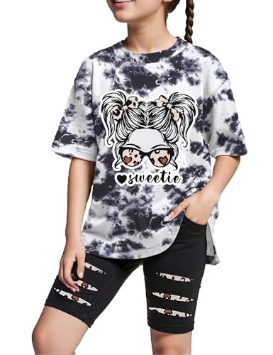 Image of Girls Clothes Short Sleeve Tie Dye Top Shorts and Pants 2PCS Girls Summer Outfits Size 6-16
