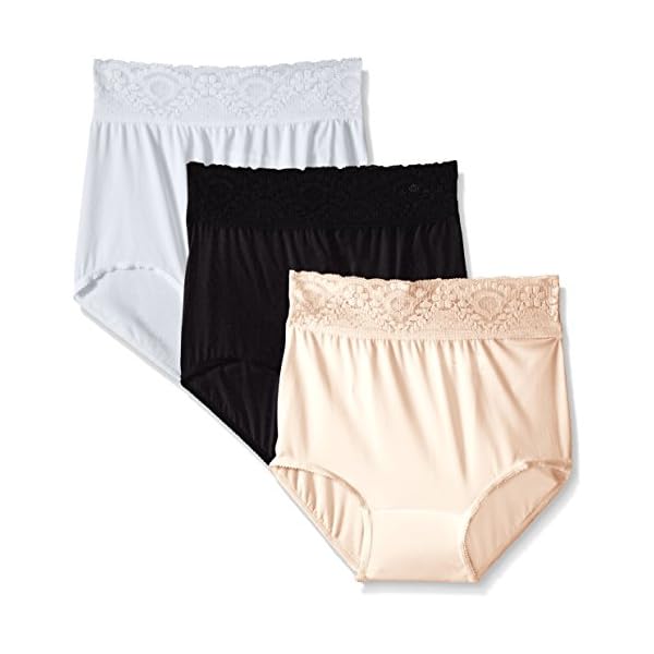 Bali-Womens-Lacy-Skamp-Brief-Panty-Pack-of-3 Bali Women's Lacy Skamp Brief Panty, Black/White/Mocha, X-Large/8 (Pack of 3)